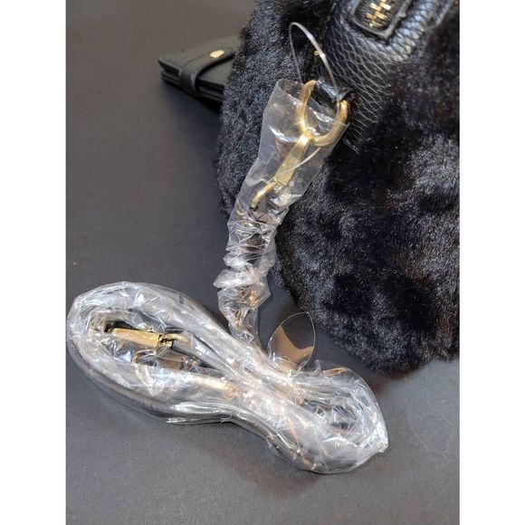 Rachel Roy Black Faux Fur Bag and Earmuffs with Removable Card Case and Strap - Picture 6 of 13